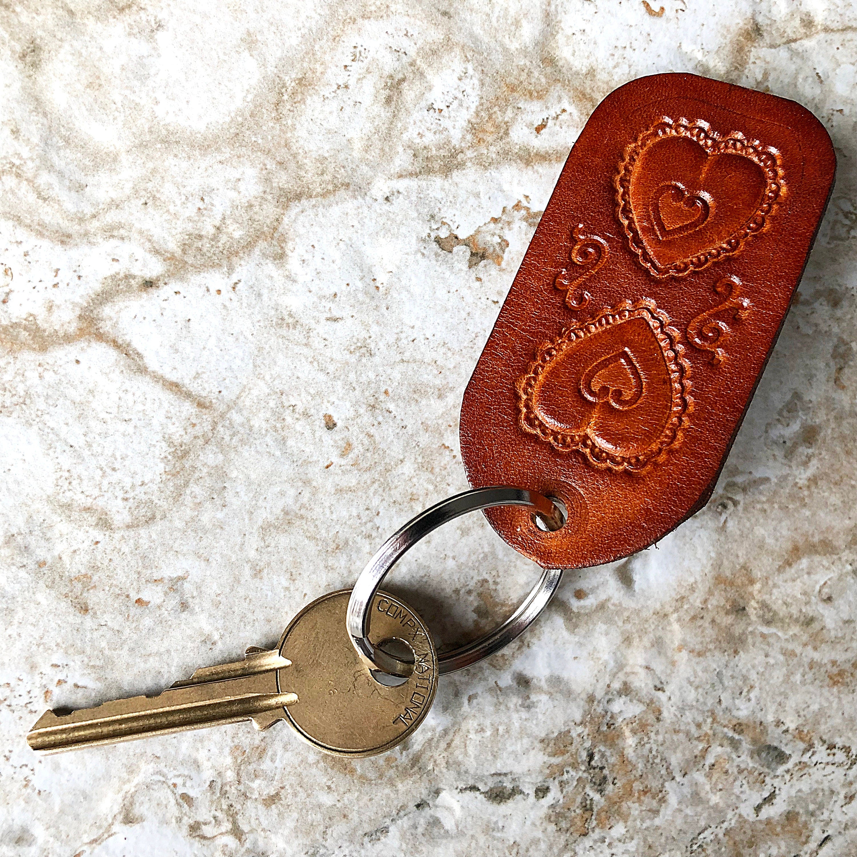 Limited Handmade Series Key Chains Real Thick Leather Keyfob Keyring Keyholder Tooled Embossed Engraved Nice Small Inexpensive Gift Idea